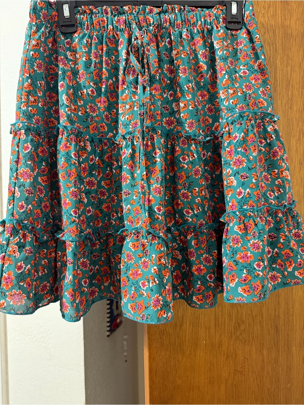 Floral Tiered Skater Skirt in Teal